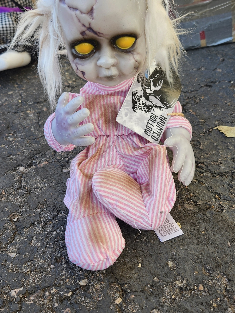 Creepy Baby Doll Plush - Pink Striped